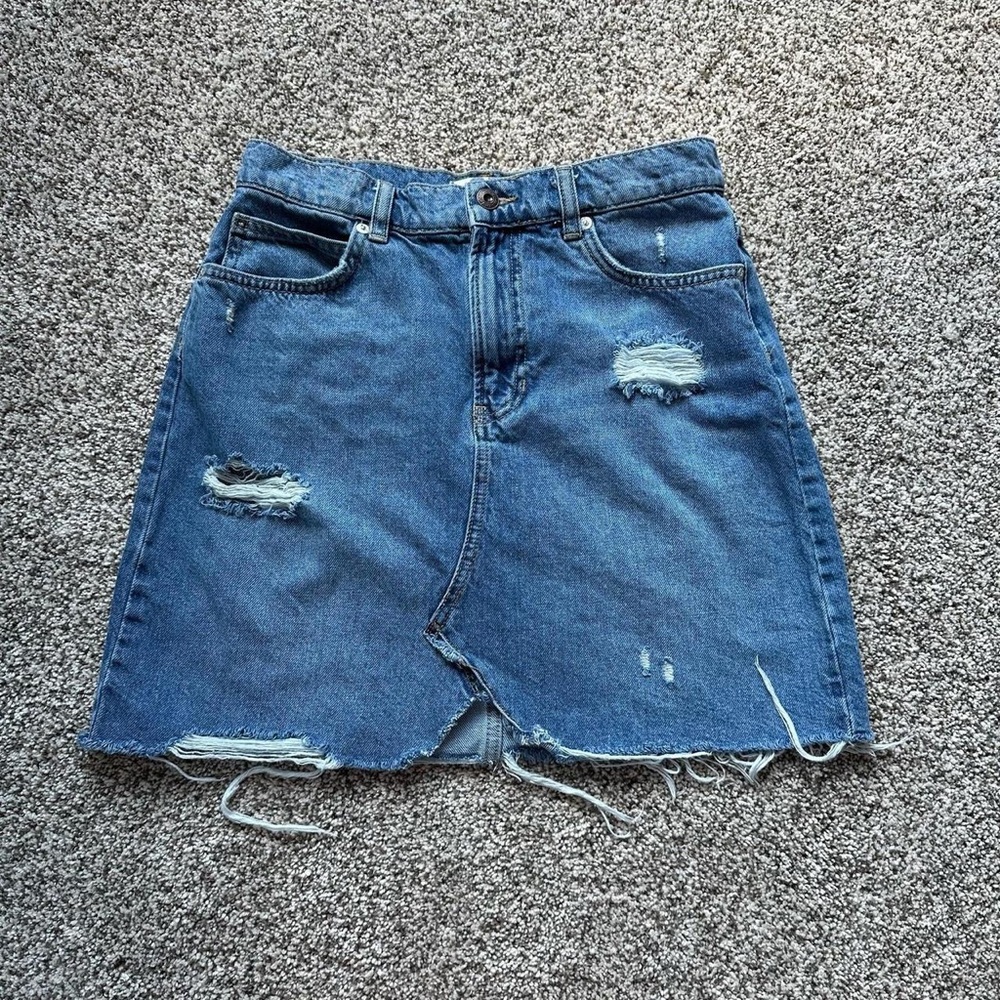 Free People Distressed Blue Denim Skirt